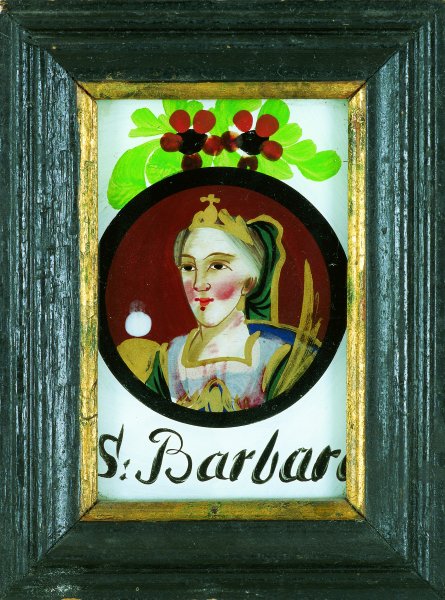 Hl. Barbara, Ammergauer Taferl, Joseph Mangold Werkstatt, 2. Viertel 19. Jahrhundert