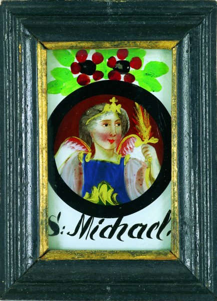 Hl. Michael, Ammergauer Taferl, Joseph Mangold Werkstatt, 2. Viertel 19. Jahrhundert